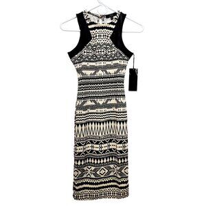 Tribal Print Sleeveless Midi Dress With Mesh Panel Detail Size S